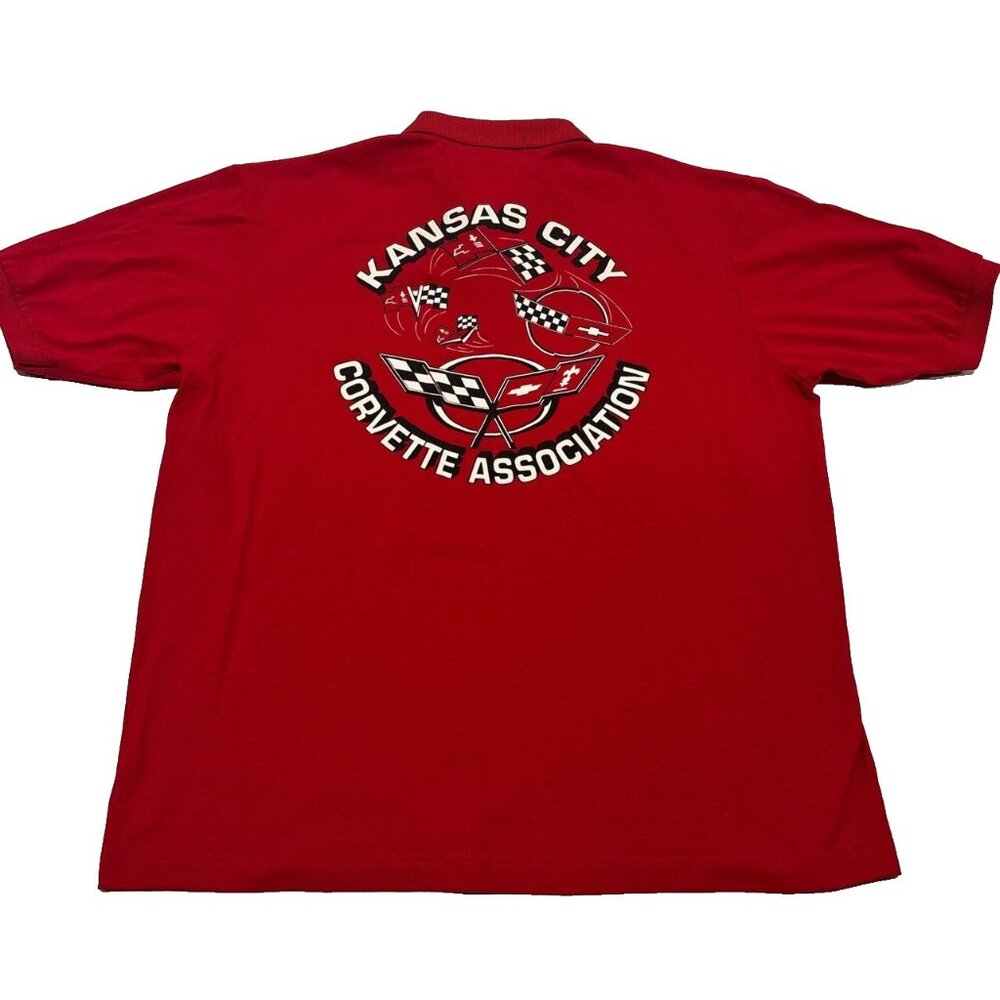 Vintage Corvette Polo Shirt Mens L Red Kansas City Racing Embroidery